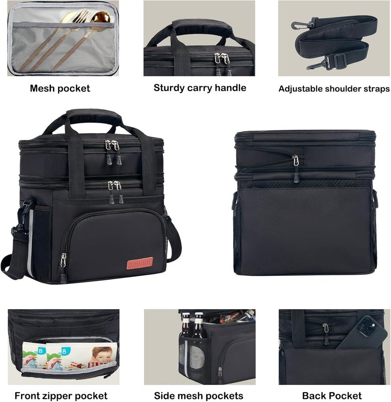 JOINGO Lunch Box For Men/Women,Large Double-layer Insulated Expandable Reusable Leakproof Cooler Bags For Adults,Lunch Bag With Adjustable Shoulder Strap For Office Travel Picnic（Black） - Image 5